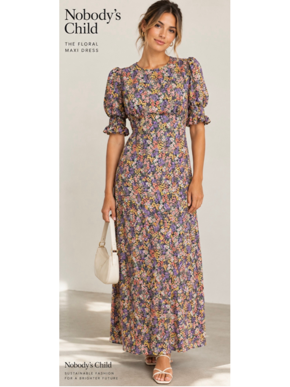Women's Nobody's Child Floral Maxi Dress, Size 8, Purple and Yellow.